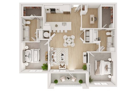 Floor plan for 2 beds, 2 baths, 1293 sqft